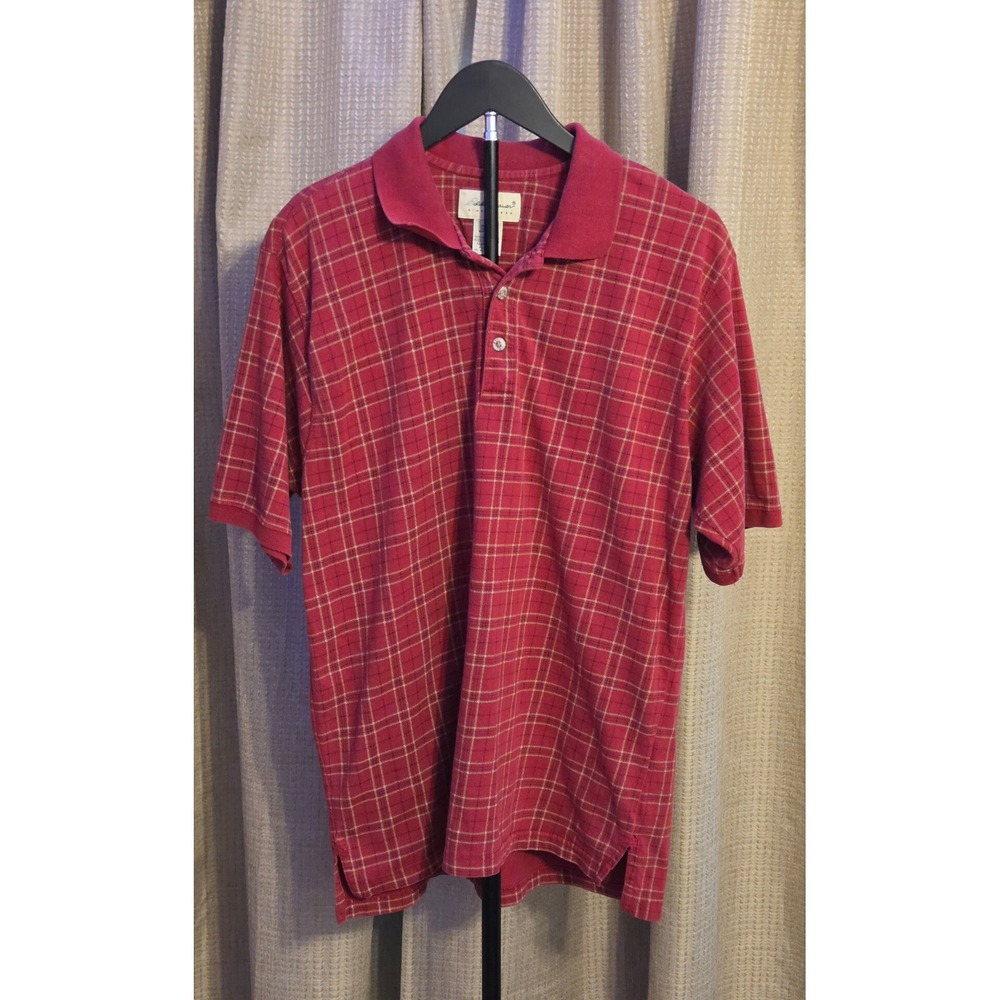 Eddie Bauer Short Sleeve Plaid Polo‎ Shirt Mens Size Medium Red